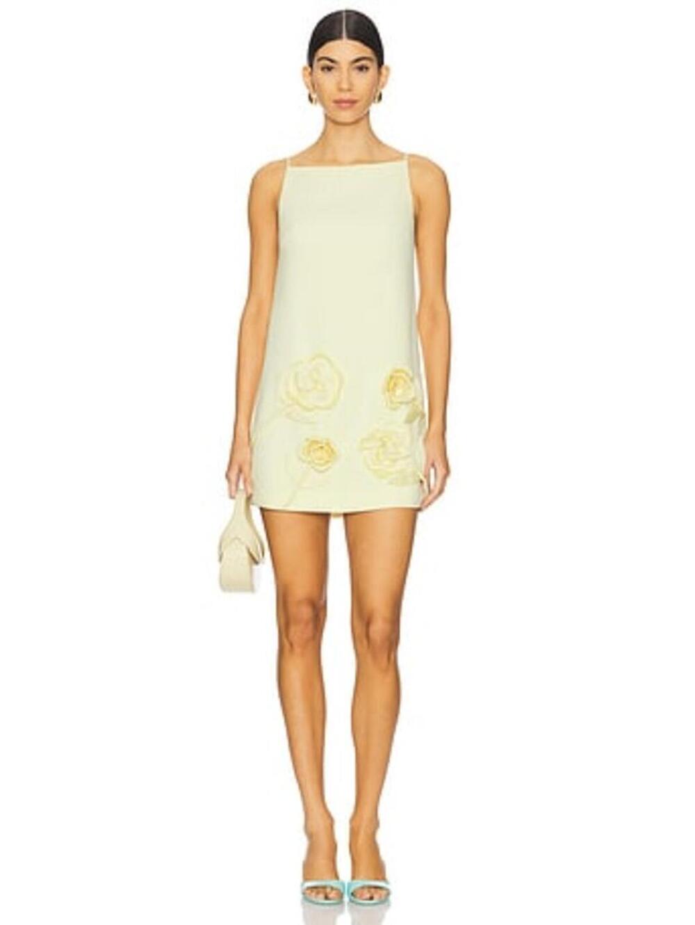 SELF-PORTRAIT Crepe Flower Mini Dress in Yellow